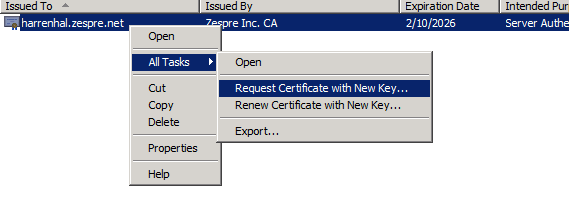 Request Certificate with New Key